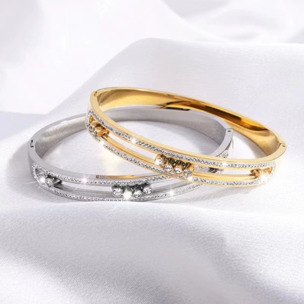 Luxe Radiance Dual-Tone Crystal Bangle